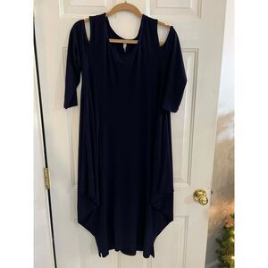 The Last Tango Navy Blue Dancing Dress Wing Floating Side Panels Cold Shoulder M